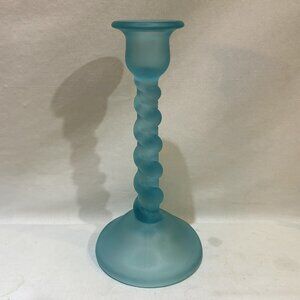 VTG Tiffin Glass Frosted Satin Blue Glass Spiral Twist Candlestick Holder
